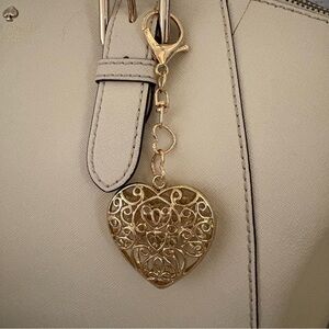Gold Filigree Heart Purse Charm | Openwork Heart Pendant | Romantic Bag Jewelry